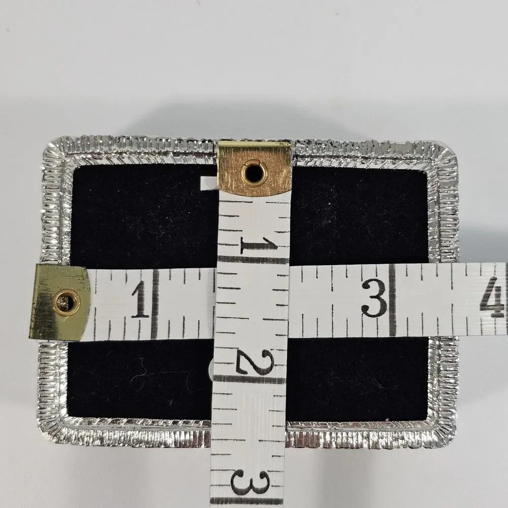 Silver Metal Rhinestone Trinket Box Ring Holder 3.5x2.5×1.5 Wedding Glam Bling